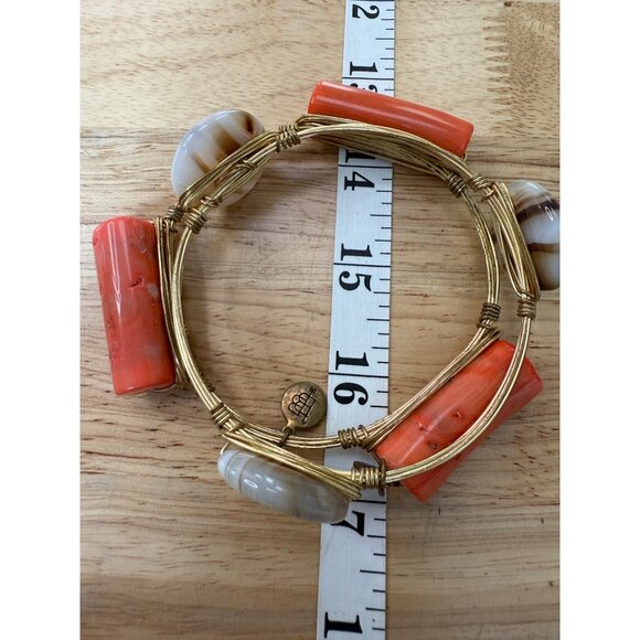 BaubleBar Set Of 2 Stone Bangle Bracelets With Wire Wrap Design - Coral & Brown - Picture 3 of 7